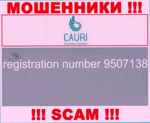 Номер регистрации, принадлежащий незаконно действующей конторе Cauri LTD: 9507138