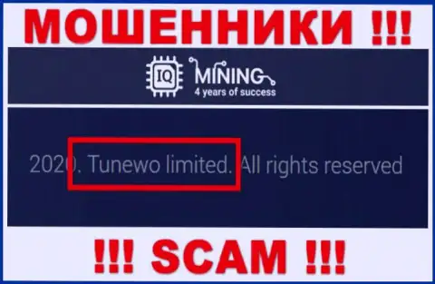 Мошенники IQMining Com пишут, что именно Tunewo Limited владеет их разводняком