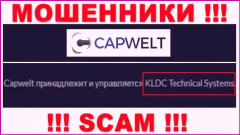 Юридическое лицо компании CapWelt Com - это KLDC Technical Systems, инфа взята с официального информационного сервиса