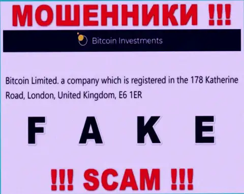 Адрес регистрации компании Bitcoin Investments на официальном интернет-сервисе - липовый !!! ОСТОРОЖНЕЕ !!!