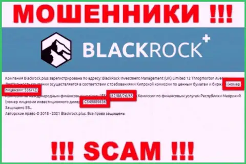 BlackRockPlus прячут свою жульническую сущность, предоставляя у себя на интернет-портале лицензию