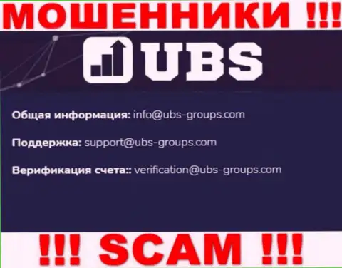 В контактной информации, на информационном ресурсе мошенников UBS-Groups Com, размещена именно эта электронная почта