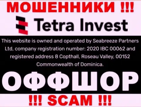 На информационном ресурсе аферистов Тетра-Инвест Ко написано, что они расположены в оффшорной зоне - 8 Copthall, Roseau Valley, 00152 Commonwealth of Dominica, будьте очень бдительны