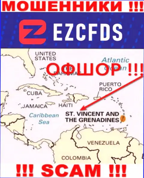 St. Vincent and the Grenadines - офшорное место регистрации обманщиков EZCFDS, размещенное на их web-сервисе