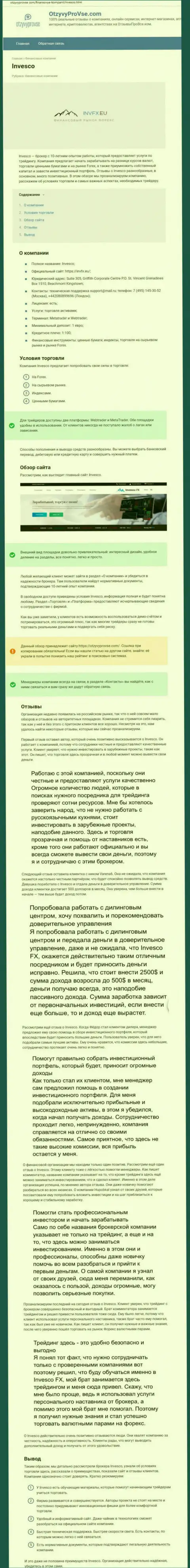 Сайт otzyvyprovse com представил свое мнение о форекс брокерской компании INVFX Eu
