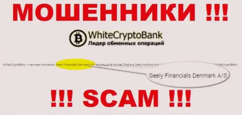 Юр лицом, управляющим интернет мошенниками White Crypto Bank, является Geely Financials Denmark A/S
