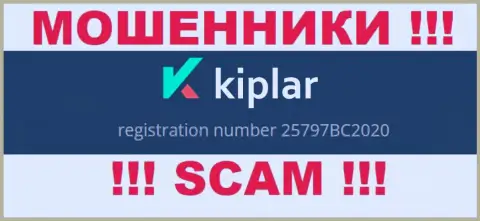 Номер регистрации организации Kiplar, в которую накопления лучше не вкладывать: 25797BC2020