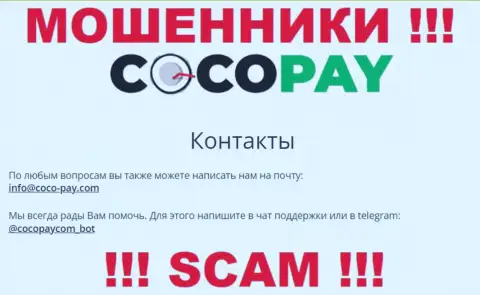 Выходить на связь с организацией Coco Pay рискованно - не пишите на их адрес электронного ящика !!!