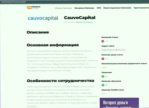 Обзорный материал об брокерской компании CauvoCapital на ресурсе ФинансОтзывы Ком