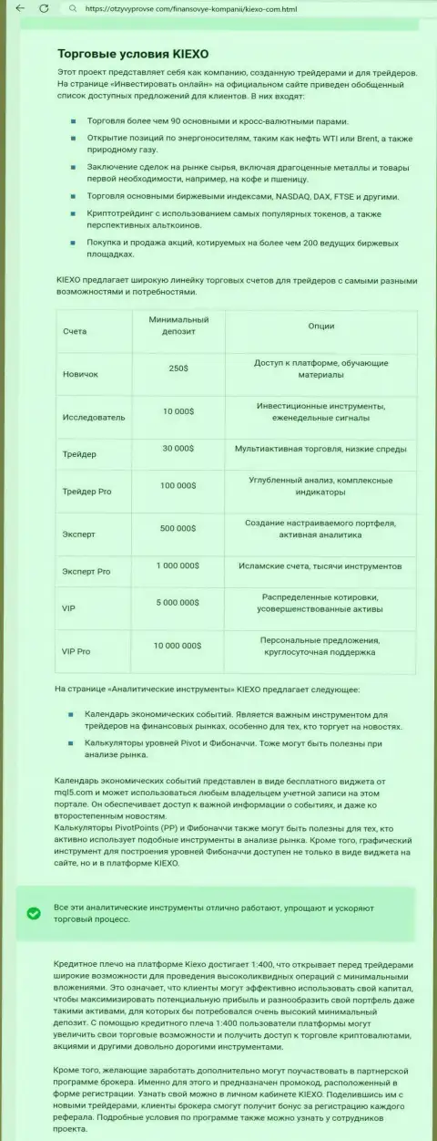 Обзор условий для трейдинга дилинговой организации Kiexo Com в статье на интернет-портале otzyvyprovse com